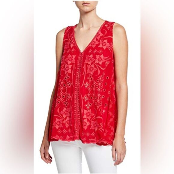 Johnny was womens large top Louie eyelet embroidered flowy floral butterfly - Picture 1 of 6